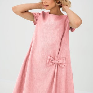Wedding Guest Dress, Formal Linen Dress, Womens Clothing, Cocktail Dress, Linen Dress, Bow Dress, Elegant Dress, Loose Linen Dress, LeMuse Rose