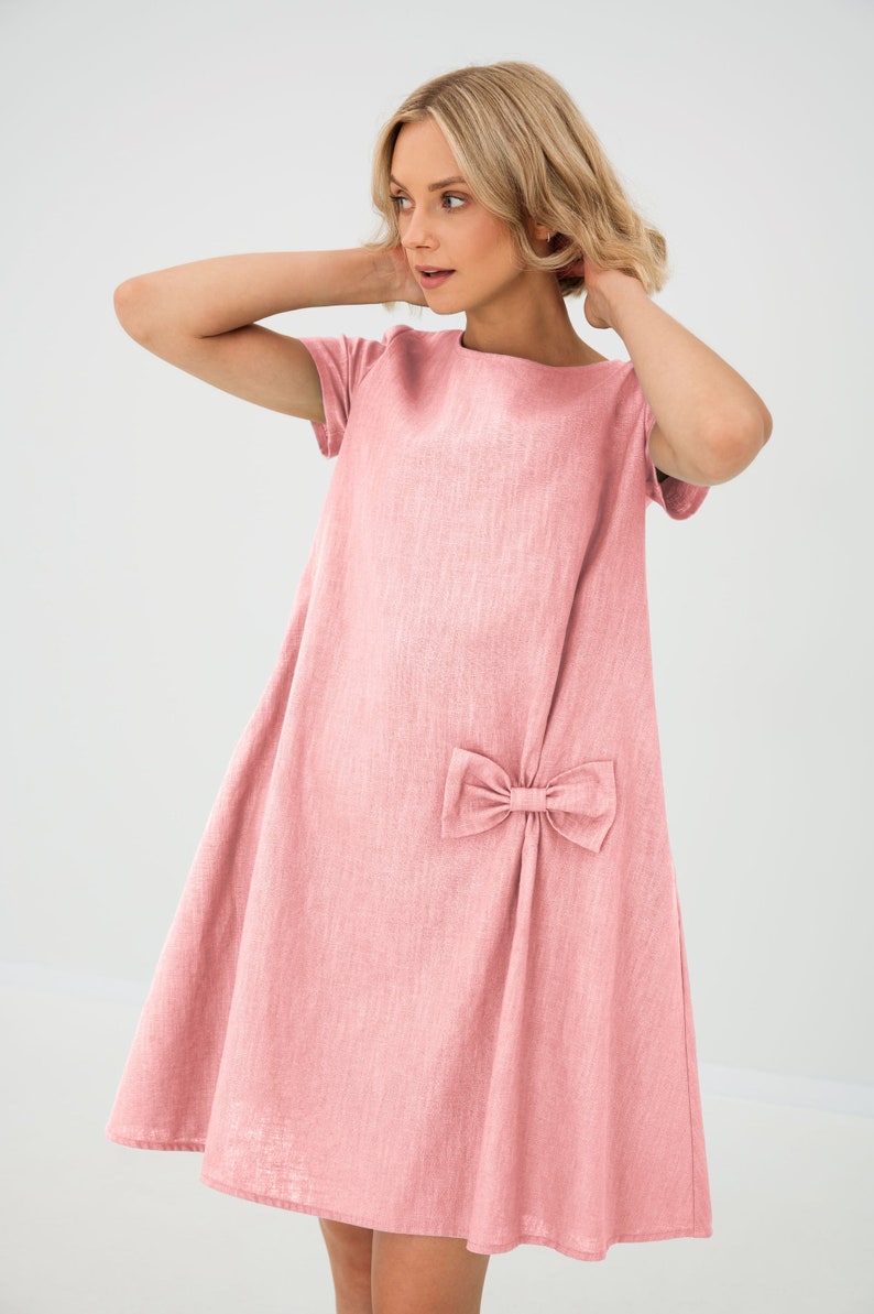 Wedding Guest Dress, Formal Linen Dress, Womens Clothing, Cocktail Dress, Linen Dress, Bow Dress, Elegant Dress, Loose Linen Dress, LeMuse Rose