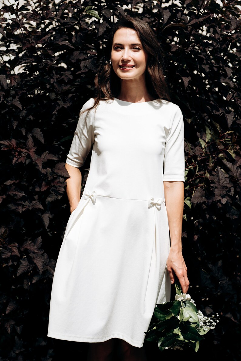 Simple Wedding Dress Alternative Wedding Boho Wedding Dress Midi Dress Civil Wedding Dress Modern Wedding Dress White Summer Dress