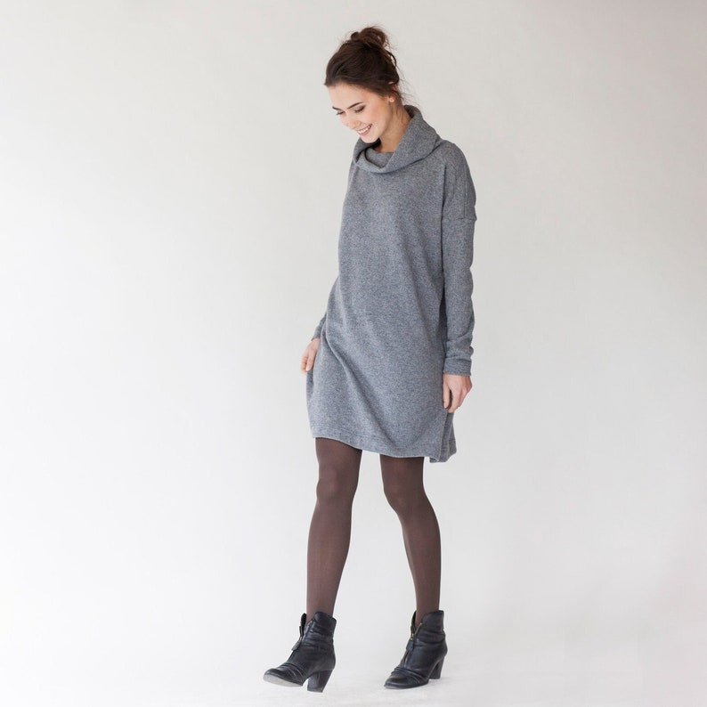 Oversized Dress, Winter Wool Dress, Grey Sweater Dress, Turtleneck Dress, Woolen Dress, LeMuse Clothing, Warm Loose Dress, Comfy Clothes image 1