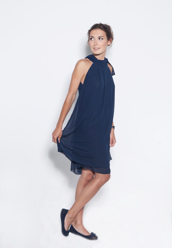 navy blue halter neck dress