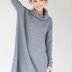 Vestido de gran tamaño, vestido de lana de invierno, vestido de suéter gris, vestido de cuello alto, vestido de lana, ropa LeMuse, vestido suelto cálido, ropa cómoda imagen 2