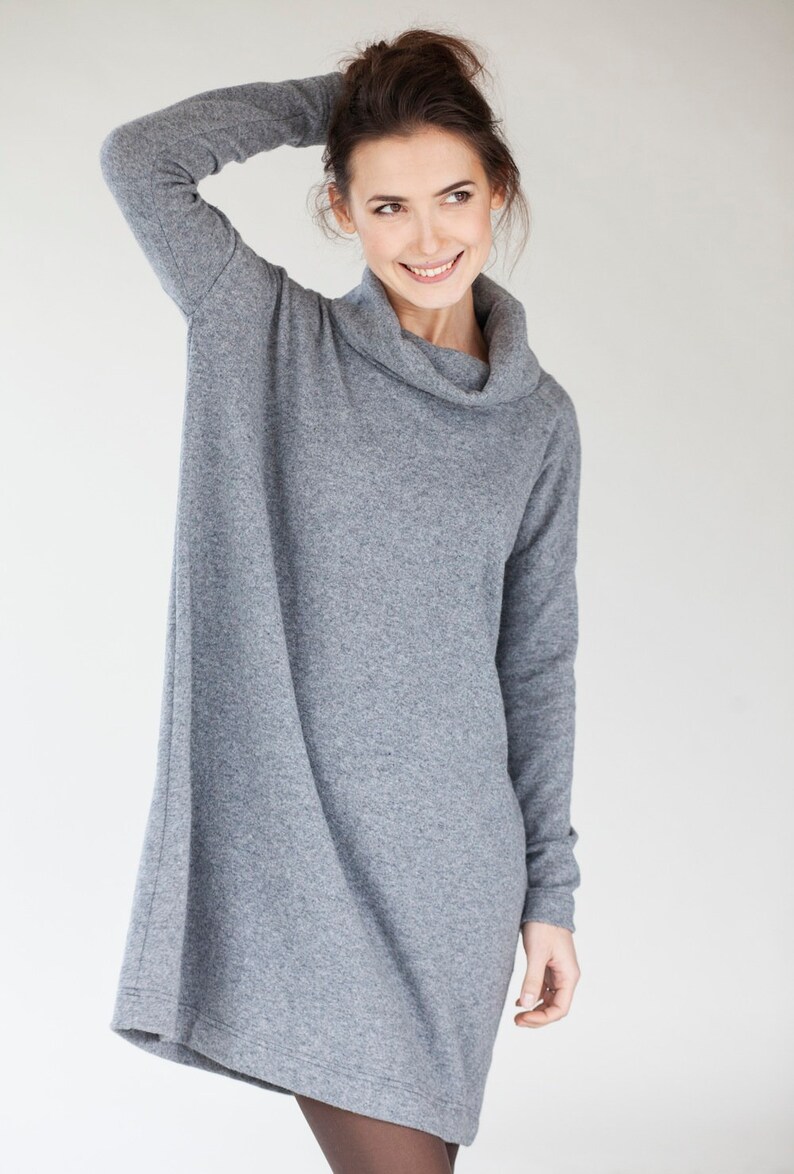 Oversized Dress, Winter Wool Dress, Grey Sweater Dress, Turtleneck Dress, Woolen Dress, LeMuse Clothing, Warm Loose Dress, Comfy Clothes image 2