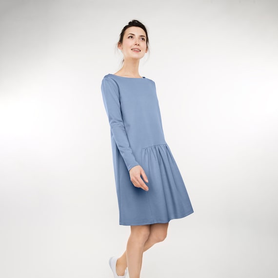 Casual Short Dress Women Fit and Flare Dress Mini Cocktail Dress Long  Sleeve Elegant Minimalist Dress Beach Sun Pretty Dress 