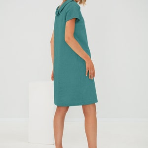 Linen Dress, Women's Clothing, Minimalist Dress With Short Sleeves, Linen Clothing, Modest Linen Dress With Back Ribbon