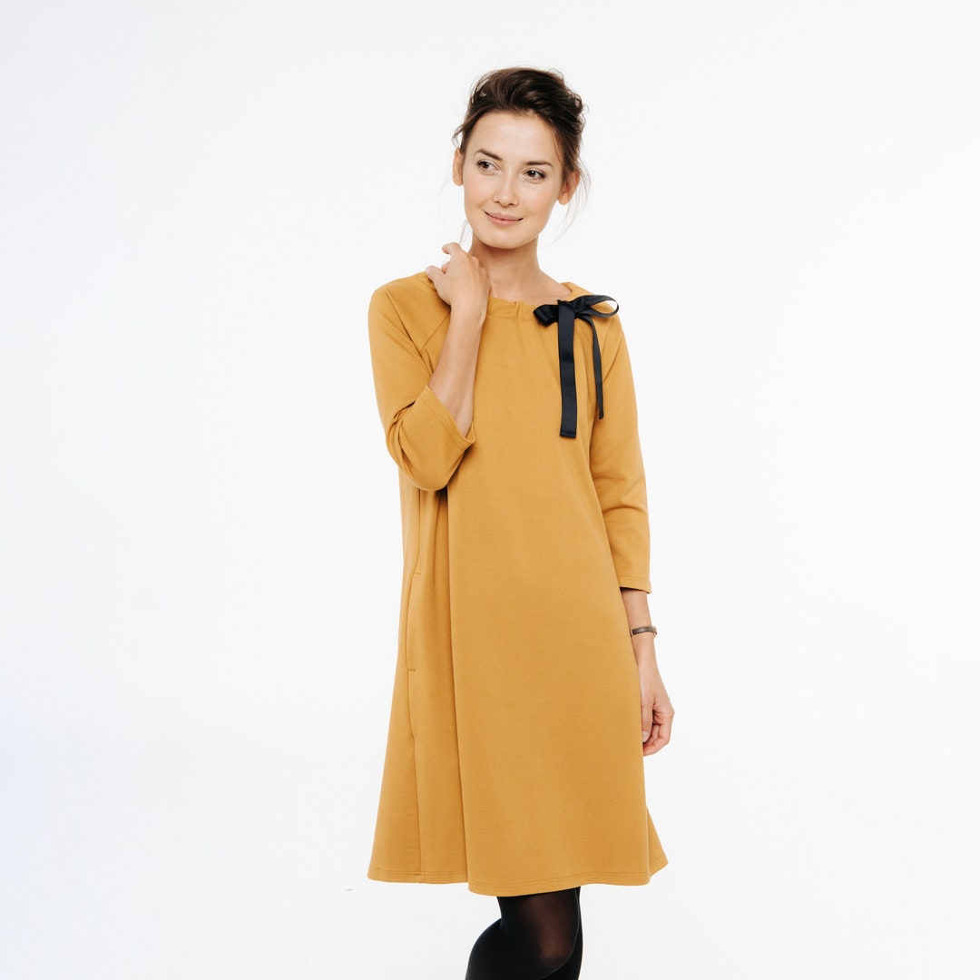 Mid Century Modern Dress, Mustard Dress for Woman, Yellow Retro Dress ...