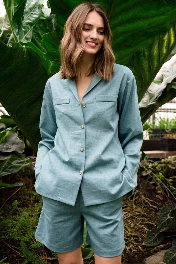 Lemuse Teal OASIS Linen Shirt | Etsy
