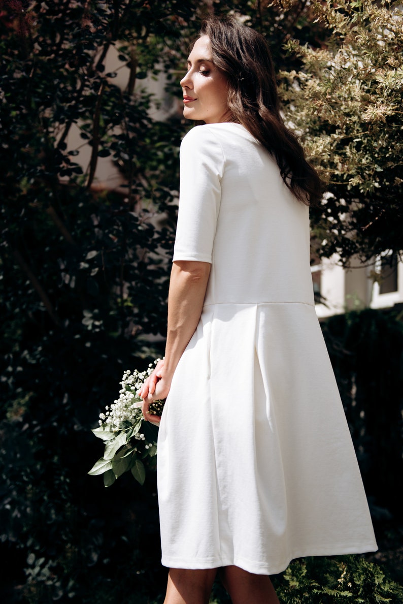 Simple Wedding Dress Alternative Wedding Boho Wedding Dress Midi Dress Civil Wedding Dress Modern Wedding Dress White Summer Dress
