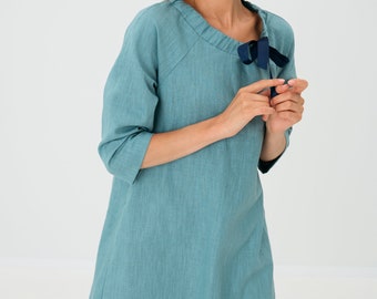 Linen mother of the bride wedding guest dress, petite shift summer frock for women by LeMuse, spring / fall / autumn clothes