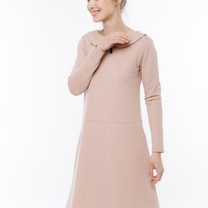 Nude Dress, Women Dress, Long Sleeve Dress, Collar Dress, Blush Dress, Pink Dress, Loose Fit Dress, Party Dress, Minimalist Dress, Collar image 3