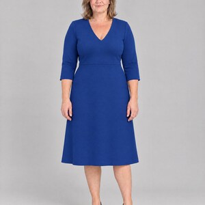 Punto Milano V-Neck A-Line Dress for Women, Cobalt, Brown, Blue – Story Curve by LeMuse