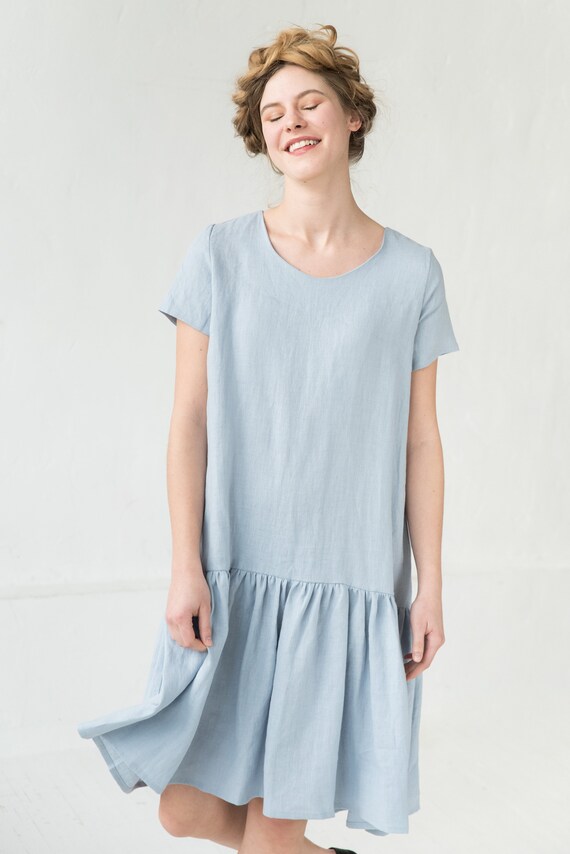 Blue Dress Flare Dress Summer Linen 