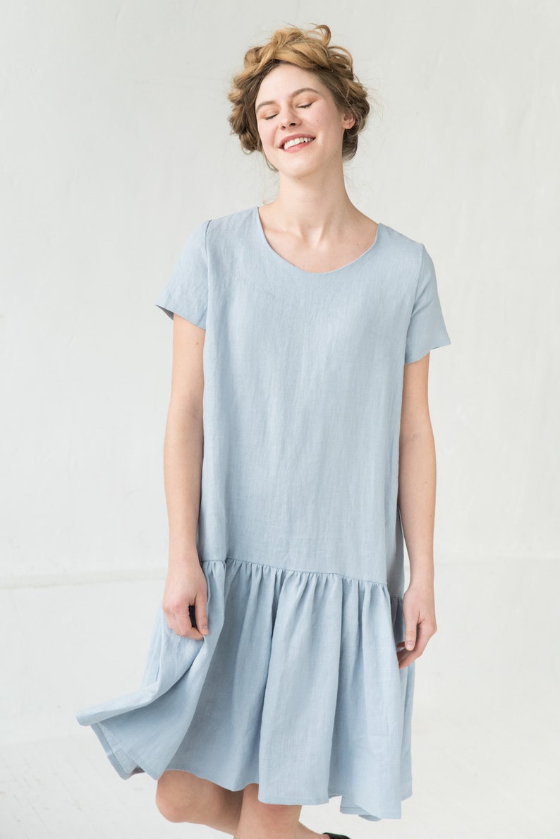 Linen Dress, Light Blue Dress, Flare Dress, Summer Linen Dress, Minimalist Clothing, Casual Dress, Loose Dress, Drop Waist Dress, Oversize image 2