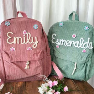 Sac à dos personnalisé pour enfant - Cartable en velours côtelé brodé avec nom | Cadeau pour fille, bambin, préscolaire | Idée cadeau pour la rentrée