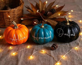 Personalized Pumpkin Name Tag: Fall Wedding Favor, Thanksgiving Decor