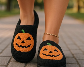 Cozy Pumpkin Slippers: Plush Halloween House Shoes