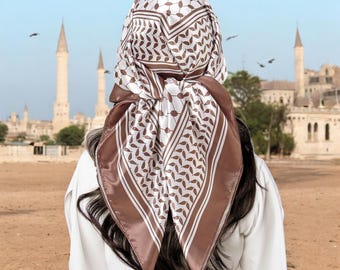 Keffiyeh Scarf – Palestine Headscarf, Square Hijab Wrap, Arabic Headwear, Elegant Muslim Head Wrap for Women