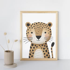 Póster infantil leopardo – póster de jungla safari para la habitación de los niños | Decoración de pared habitación bebé niño y niña | Regalo de nacimiento y cumpleaños.