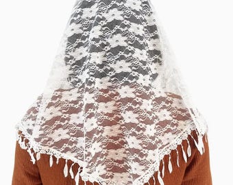 Mantilla de encaje blanco Avielle – Velo para capilla católica, tocado para iglesia, velo para misa