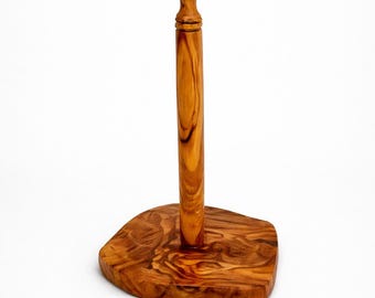 Handmade Olive Wood Kitchen Paper Towel Holder Rustic Countertop Stand Farmhouse Gift