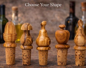 Olive Wood Bottle Stopper Handmade Wine Cork Rustic Kitchen Bar Gift Natural