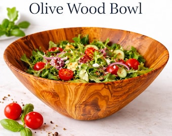 Handcrafted Olive Wood Salad Bowl, Large Rustic Kitchen Serving Dish