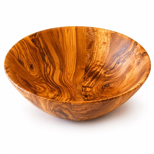 Handcrafted Olive Wood Salad Bowl, Large Rustic Kitchen Serving Dish