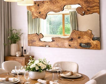 Olive Wood Wall Mirror Rustic Live Edge Handmade Wooden Frame Decor