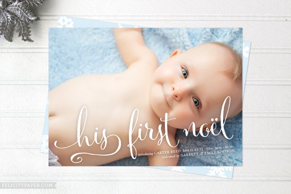 Items similar to Birth Announcement Christmas Cards, His First Noel Holiday Cards, Baby's First