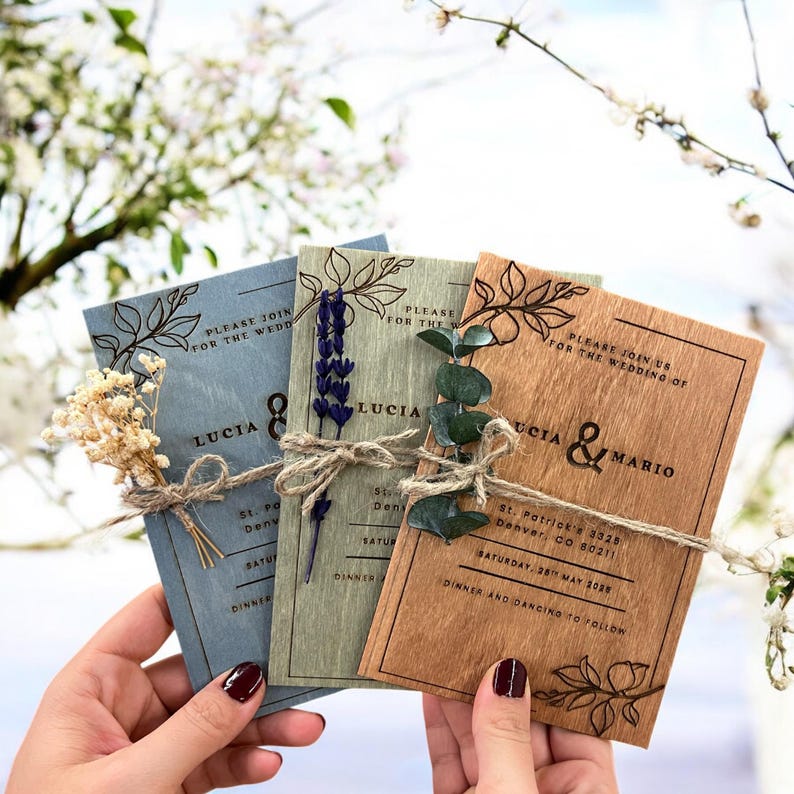 Wooden Wedding Invitation Set: Rustic Birch With Eucalyptus & RSVP - Etsy