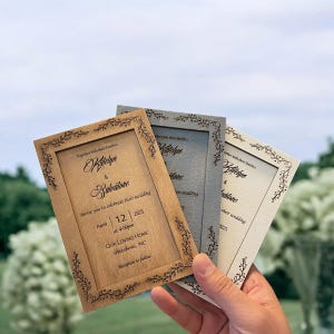 Framed Wedding Invitation | Wooden Wedding Invitation, Envelope Sticker| Vintage Rustic Invites