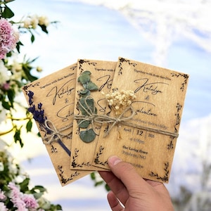 Faire-part de mariage en bois rustique - Faire-part de mariage personnalisé gravé - Faire-part de mariage élégant et respectueux de l'environnement pour les mariages et les événements