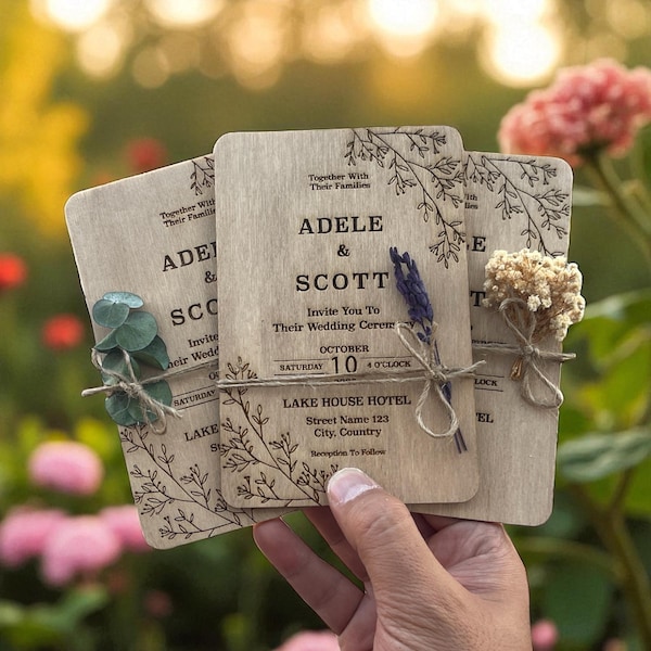 Wooden Wedding Invitation Set: Rustic Birch with Eucalyptus