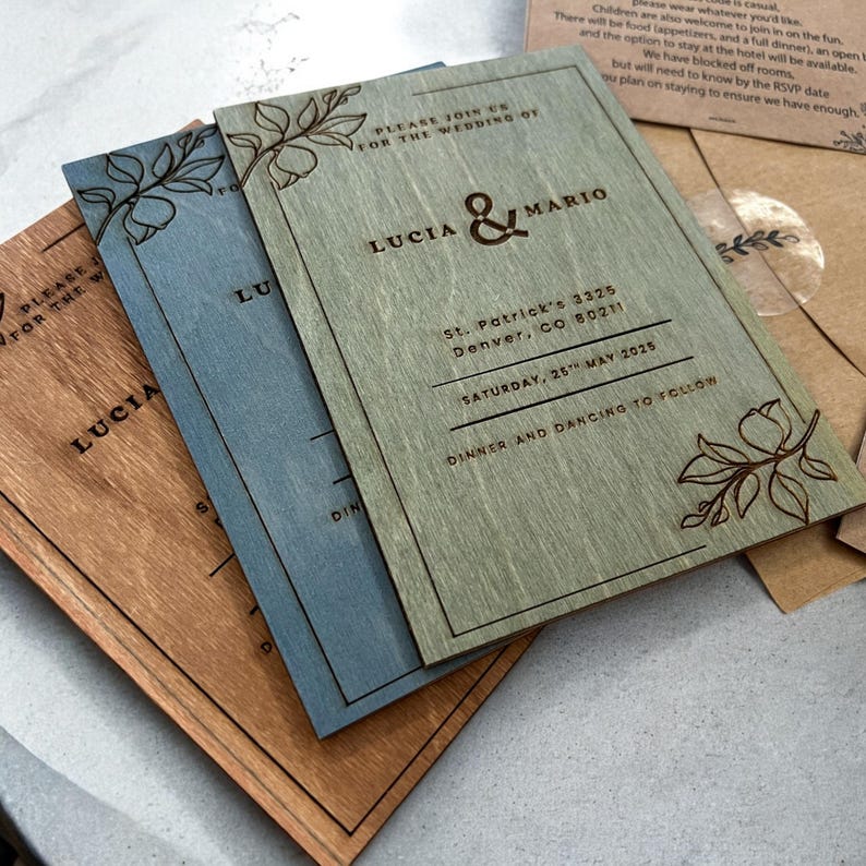 Wooden Wedding Invitation Set: Rustic Birch With Eucalyptus & RSVP - Etsy