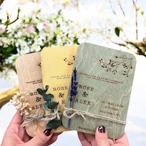 Personalized Wooden Wedding Invitation - Rustic Handmade Elopement Invite - Vintage Style Natural Wood Wedding Announcement