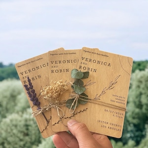 Wooden Wedding Invitation Set RSVP Card, QR Cards, EnvelopeSticker| Vintage Rustic Invites Handmade Wooden Invitation