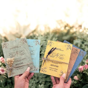 Floral Wooden Wedding Invitation Set: Rustic Eucalyptus & Lavender
