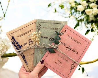 Eucalyptus Wooden Wedding Invitation Set, Rustic Wedding Invitations, Modern & Rustic Wedding - Free Envelopes and Stickers