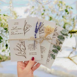 Floral Wooden Wedding Invitation Set: Eucalyptus, Lavender, Baby&#39;s Breath