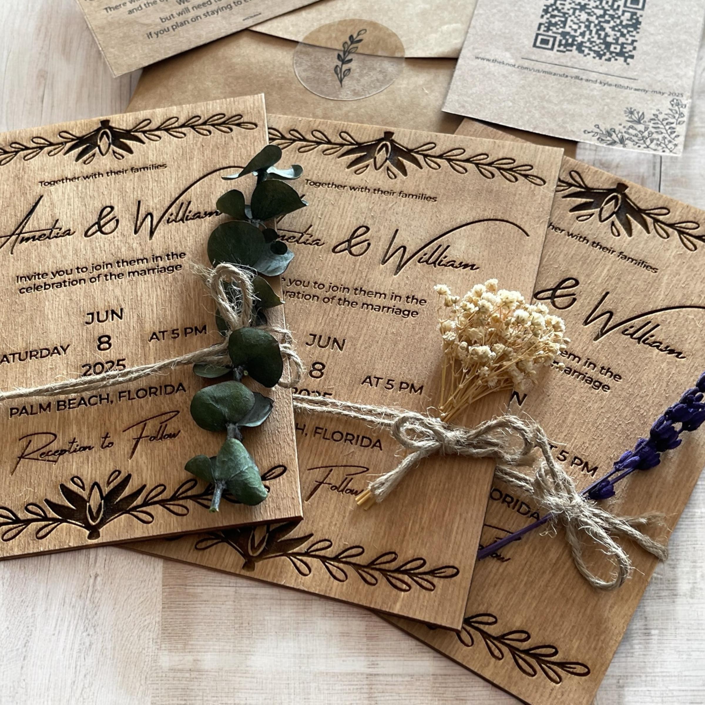 Wedding Invitation Set | Floral Wooden Lavender Design | Eucalyptus RSVP  Invites for Elegant Weddings \u0026 Celebrations - Etsy, image size:2400x2400