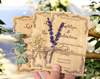 Wooden Wedding Invitation Set RSVP Card, QR Cards, EnvelopeSticker| Vintage Rustic Invites Handmade Wooden Invitation