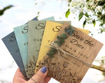 SAVE THE DATE Magnets, Custom Floral Wedding Save the Dates, Eucalyptus & Lavender Wooden Magnets, Unique Wedding Announcement