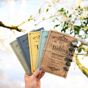 Vintage Hochzeitseinladung | Hochzeitseinladungs-Set aus Holz, Antwortkarte, QR-Karte, UmschlagSticker| Vintage rustikale Einladungen |
