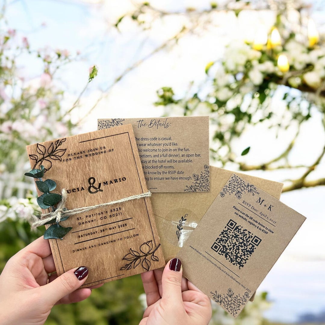 Wooden Wedding Invitation Set: Rustic Birch With Eucalyptus & RSVP - Etsy