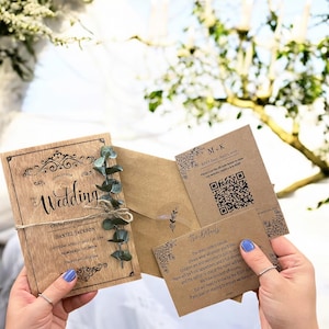 Hochzeitseinladungs-Set aus Holz, Blumenhochzeits-Einladung, Lavendel-Hochzeits-Einladungs-Set, Eukalyptus lädt ein, Hochzeitseinladungen mit Antwortkarte