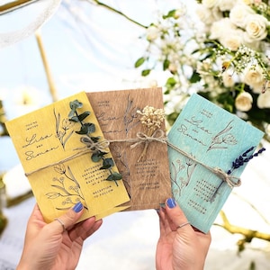 Personalized Wooden Wedding Invitation Set: Floral Eucalyptus, Lavender