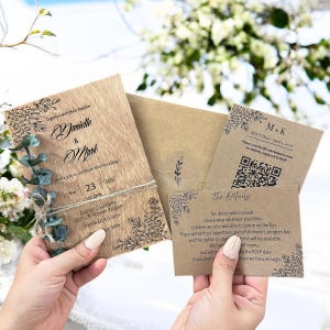 Floral Wooden Wedding Invitation Set: Rustic Eucalyptus Invites