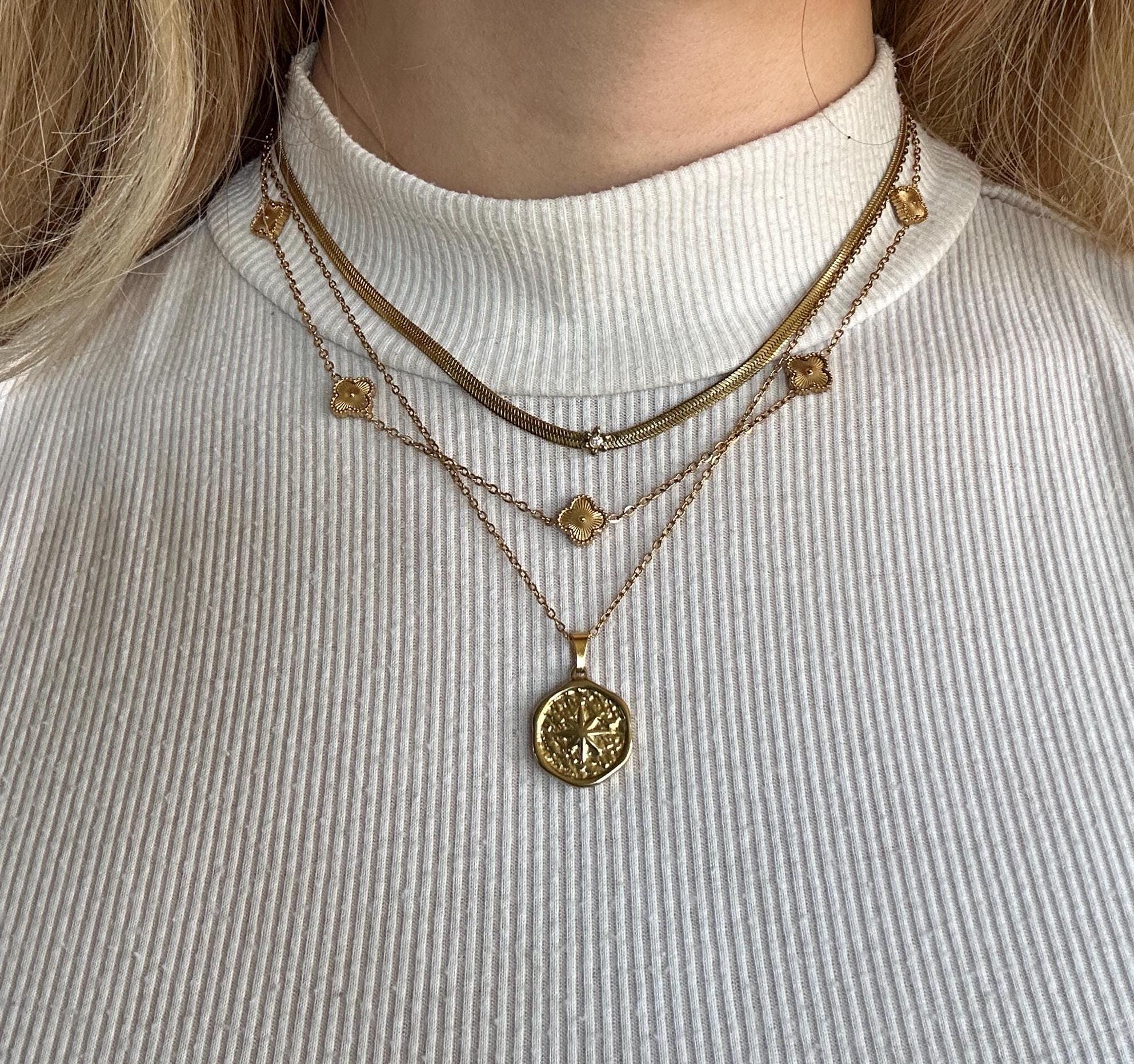 18k Gold Plated Compass Necklace – Waterproof Medallion Pendant