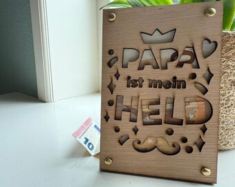 Money Gift Holz Papa Held
