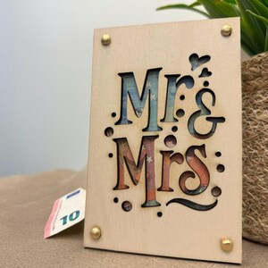 Houten geldkaart Getrouwd Mr & Mrs